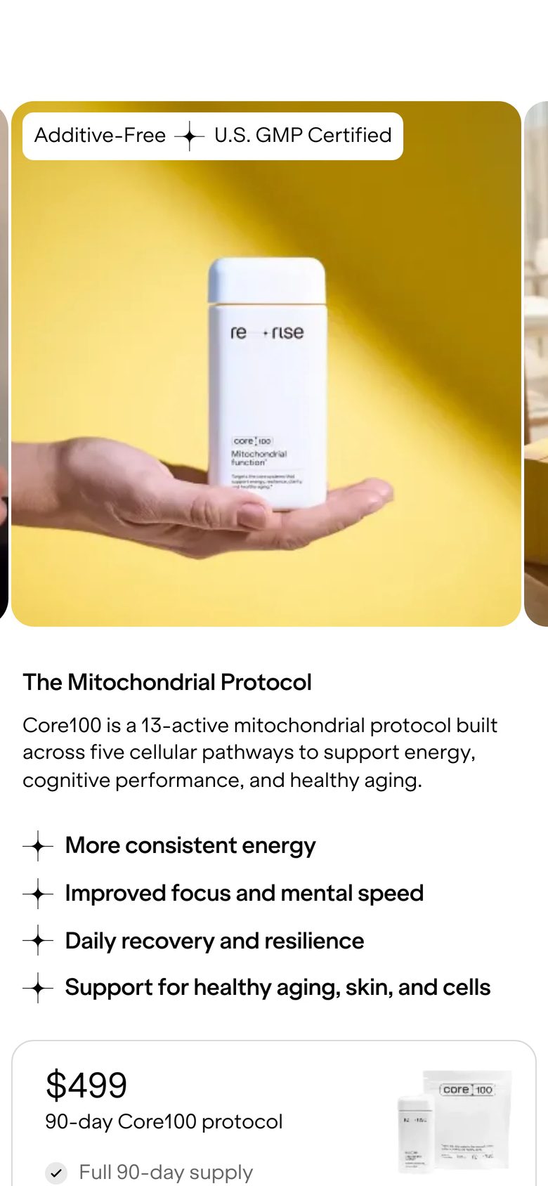 Mobile product page of Rerise