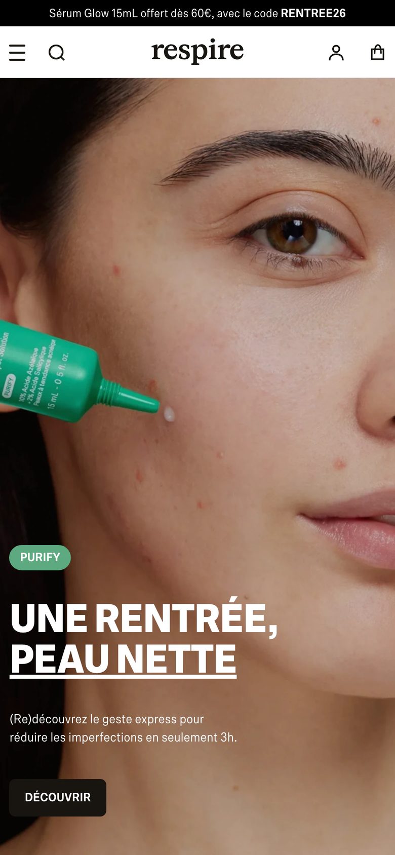 Mobile homepage of Respire