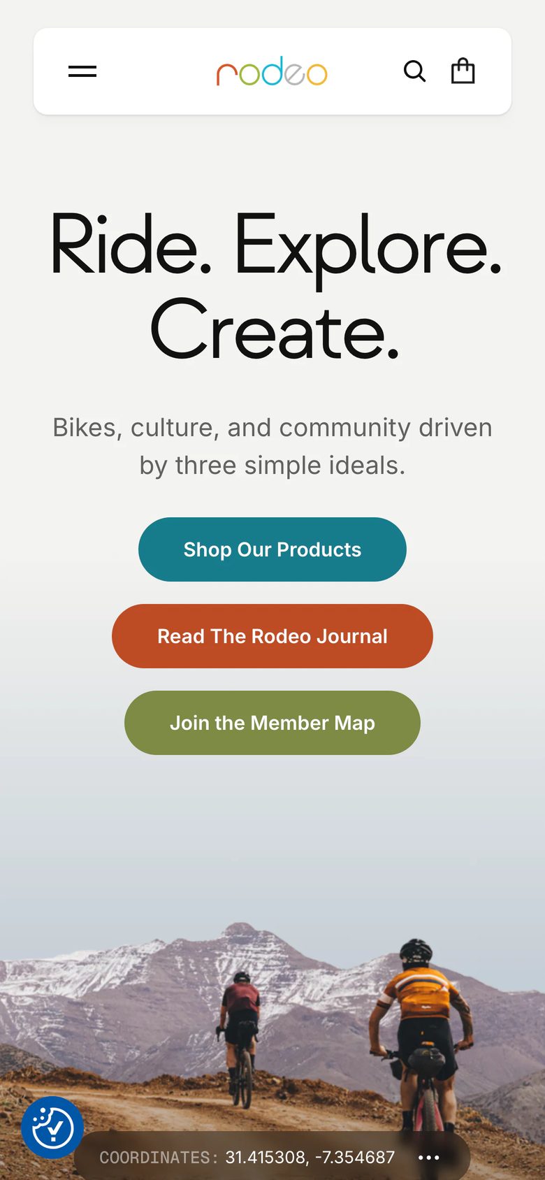 Mobile homepage of Rodeo Adventure Labs