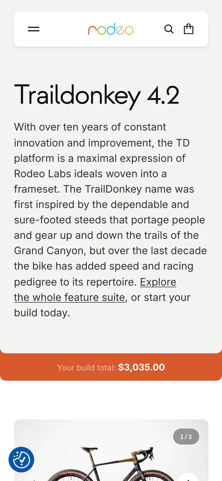 Mobile product page of Rodeo Adventure Labs