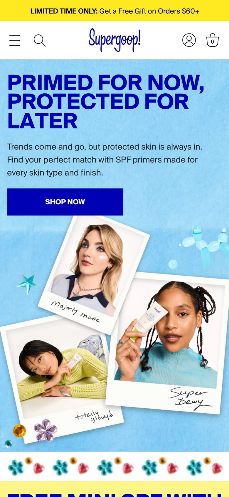 Mobile homepage of Supergoop!