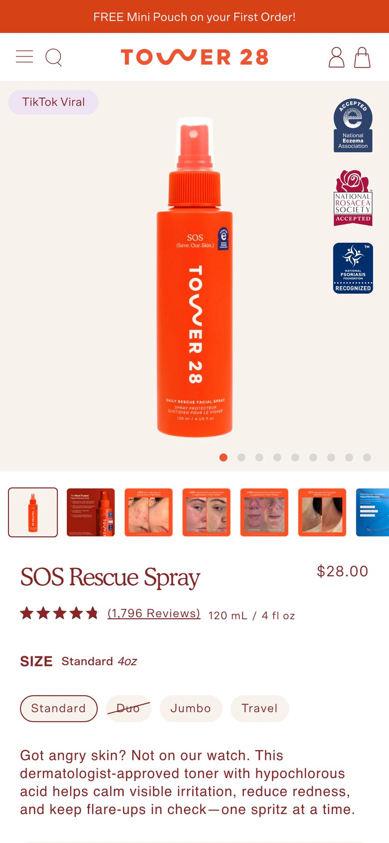 Mobile product page of Tower 28