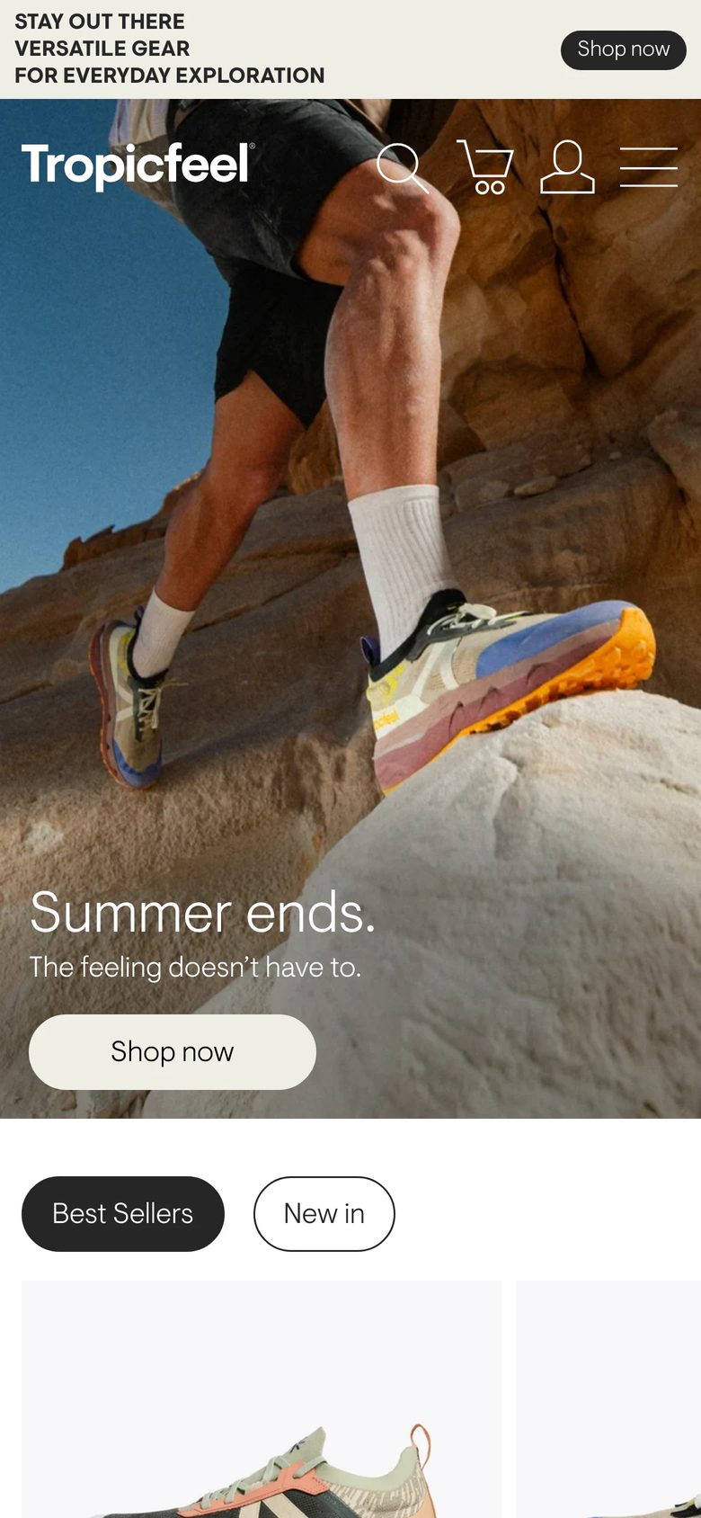 Mobile homepage of Tropicfeel
