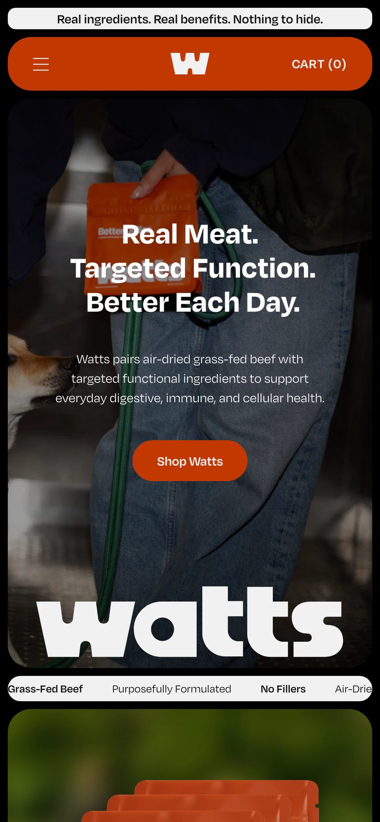 Mobile homepage of Watts