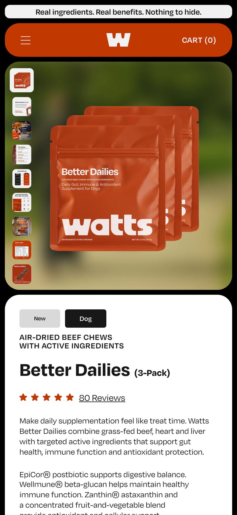 Mobile product page of Watts