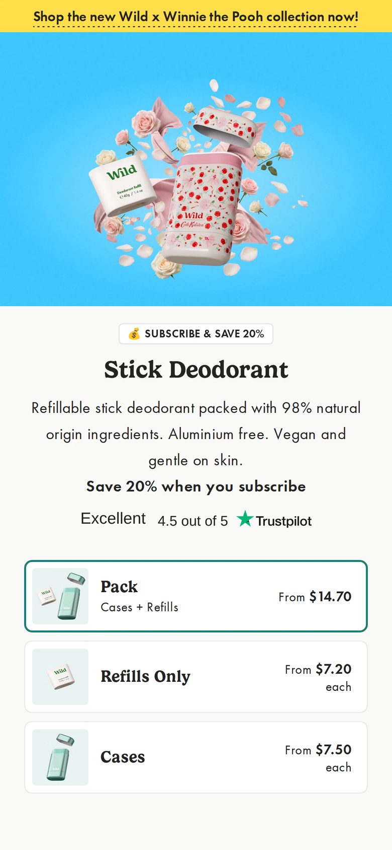 Mobile product page of Wild