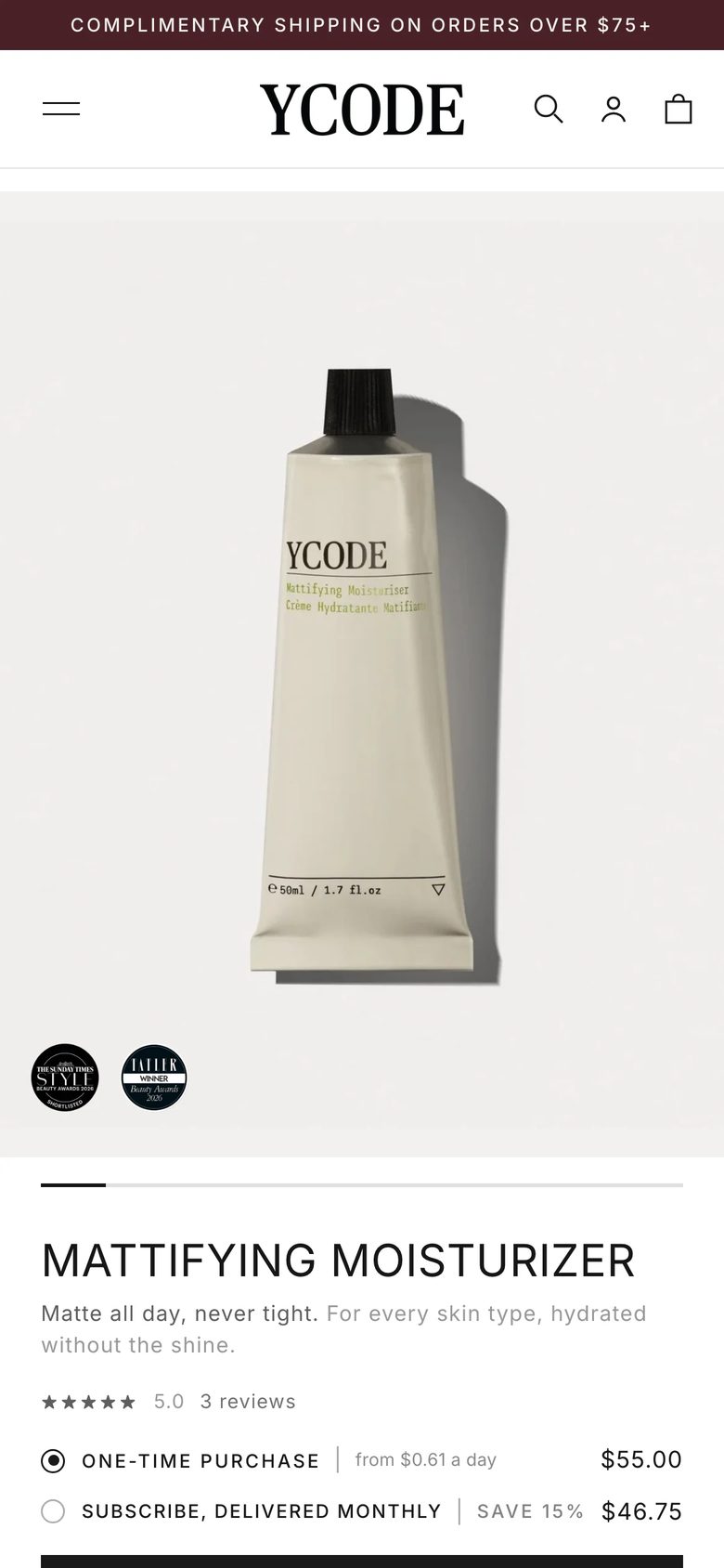 Mobile product page of YCODE